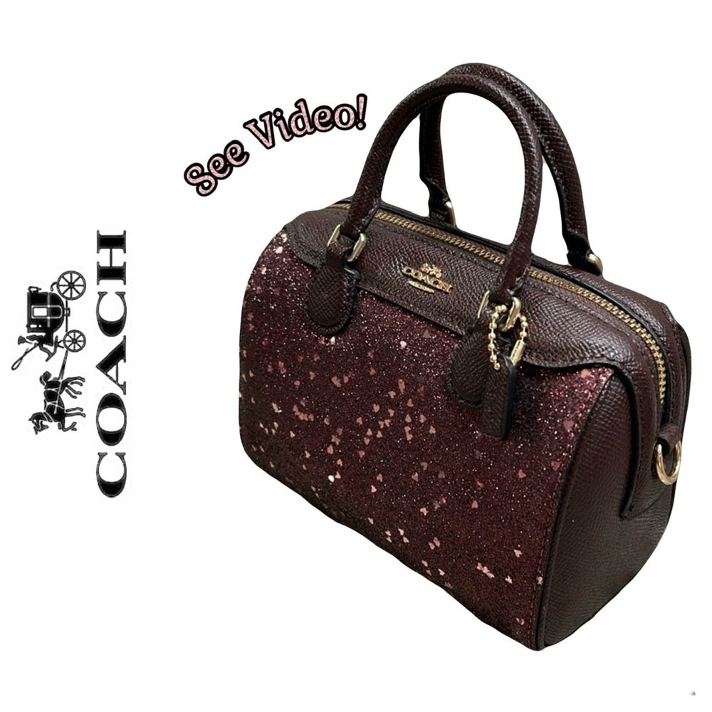 Coach Crossbody Micro Bennett Satchel With Heart Glitter Raspberry COACH F38063